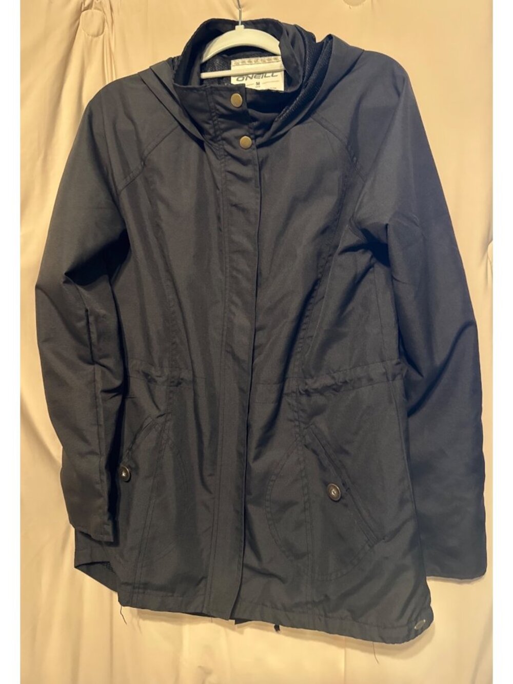 O'Neill Woman's Black Hooded Utility Raincoat Sz M